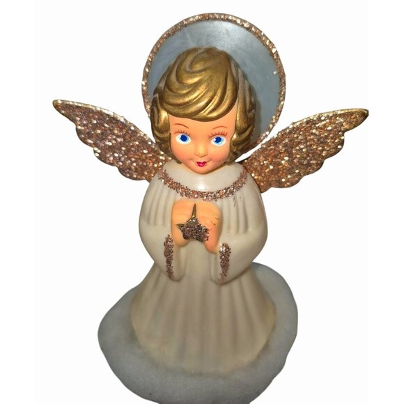 Vintage Ceramic & Fabric Angel Figurines Set - Glitter Wings Cloud Base - Home D - Picture 4 of 10
